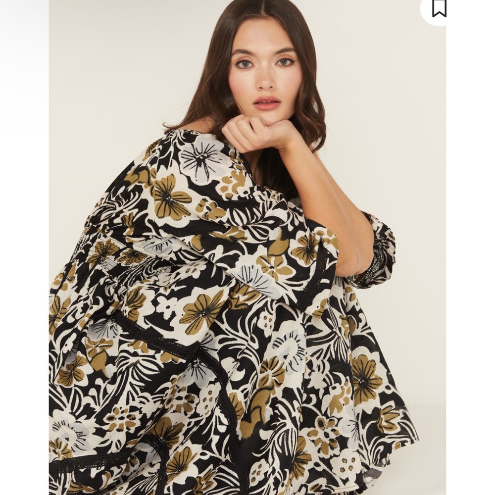 NWT Free People Printed Dixie V Neck 3/4 Sleeve Maxi Dress - Picture 3 of 11